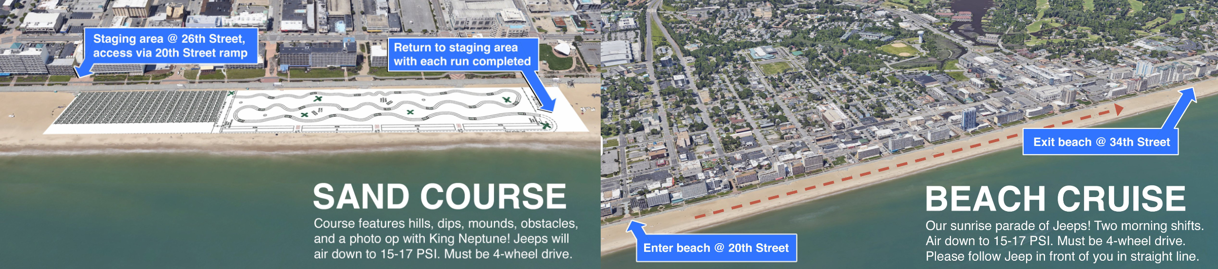 two images. (right) beach cruise map, (left) Sand Course map